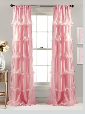 Pink Ruffled 84 x 54” set of 2 panel curtains- Elegant Home Accents